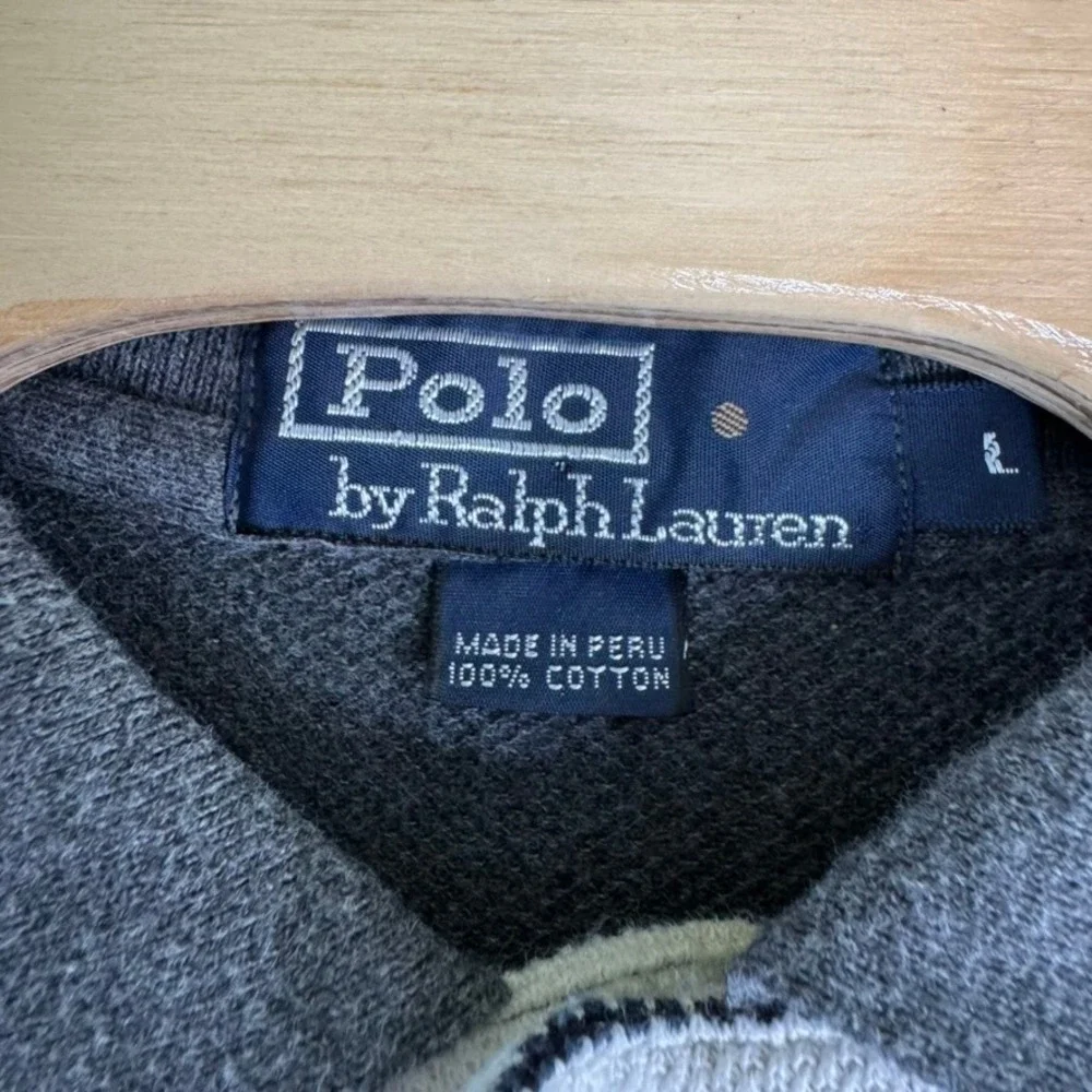 Polo Ralph Lauren Polo Shirt Mens L Striped Cotton Classic Fit Gray White Blue